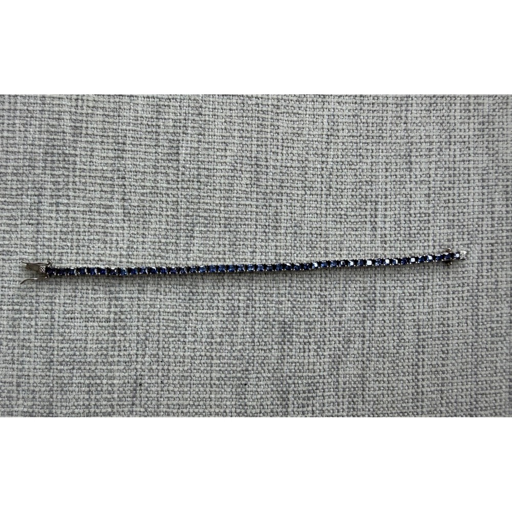 925 Sterling Silver Blue Square Stone Tennis Bracelet 7.5"